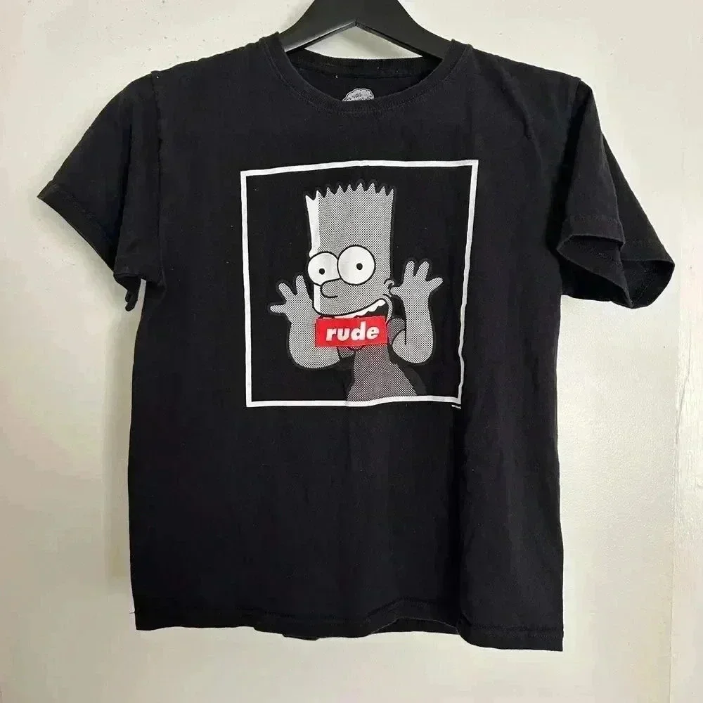 The Simpsons Bart Simpson Rude Graphic T-Shirt Kids Streetwear Cartoon Size 14